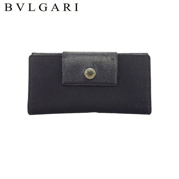 BVLGARI Long Wallet Logomania Canvas x Leather Authentic Used